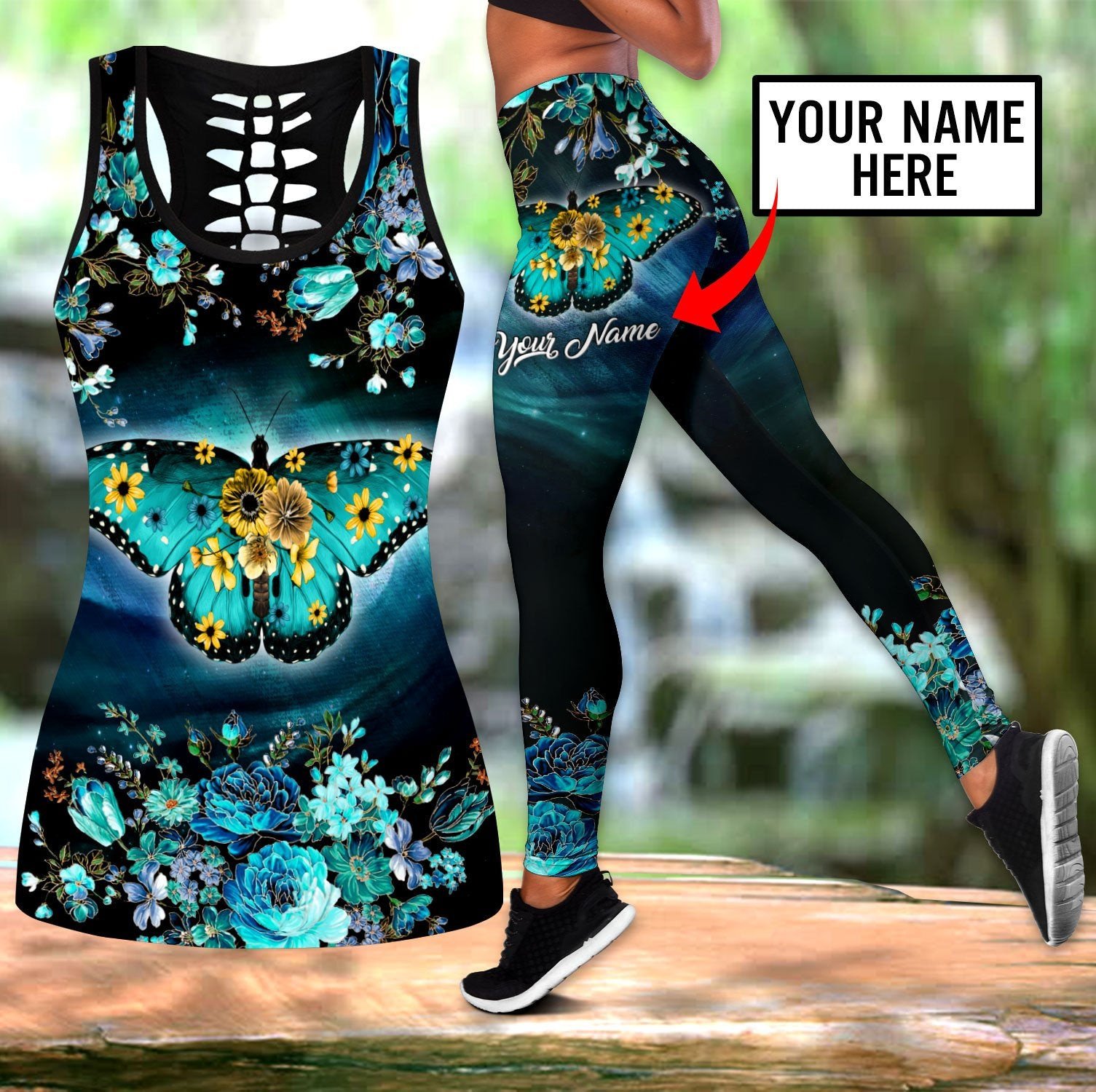 Yoga Fitness Name - Aangepaste naam vlinder 3D-geprinte holle tanktop