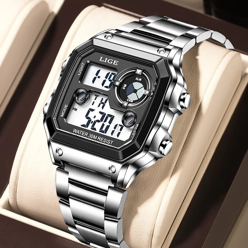 Resistance Bands - LIGE Fashion Casual elektronisch herenhorloge Sport