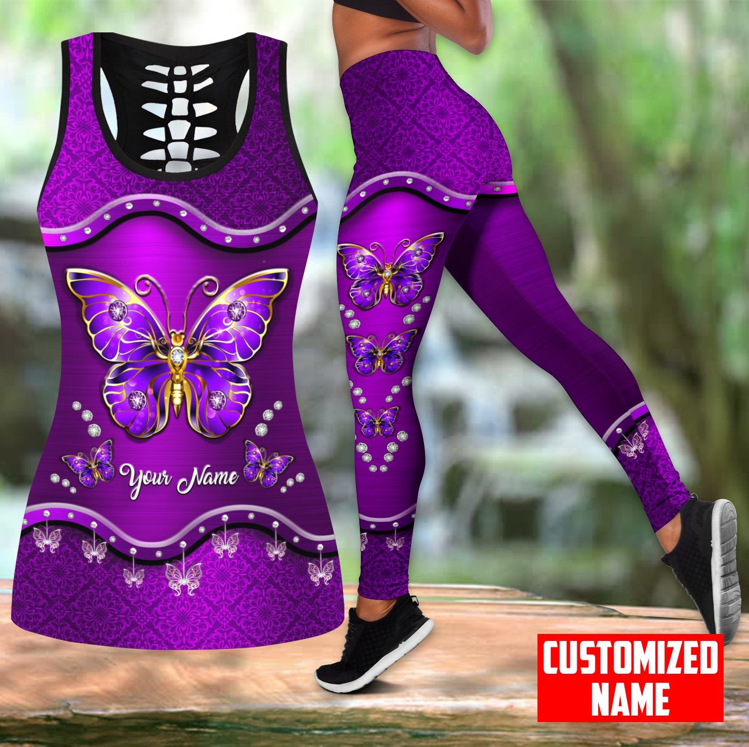 Yoga Fitness Name - Gepersonaliseerde naam vlinder 3D-geprinte holle tanktop