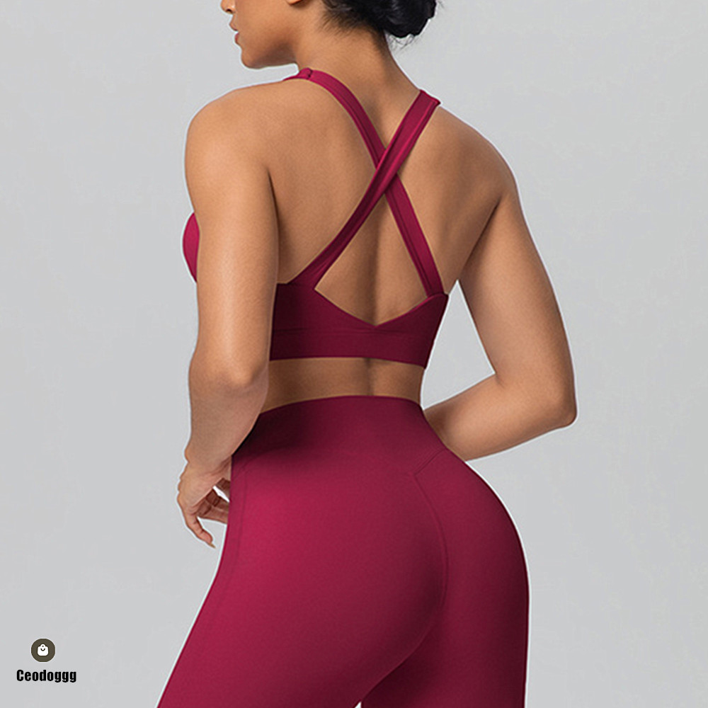 Yoga Fitness Matte - Sportbeha met schouderbandjes, yogabroekje, hardloopbeha, gymtop,